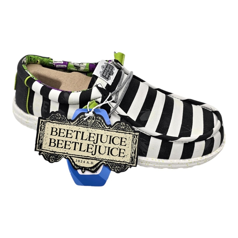 Hey Dude Black and White Striped Sneakers